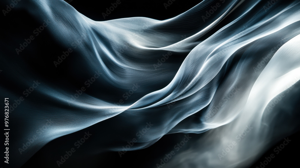 Poster soft flowing smoke wisps create an ethereal and mysterious atmosphere against a dark background