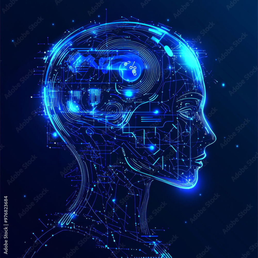 Poster abstract digital technology background for artificial intelligence (ai) featuring a digital brain, f