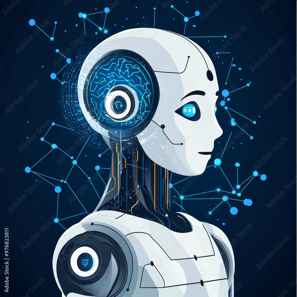 Poster abstract digital technology background for artificial intelligence (ai) featuring a digital brain, f