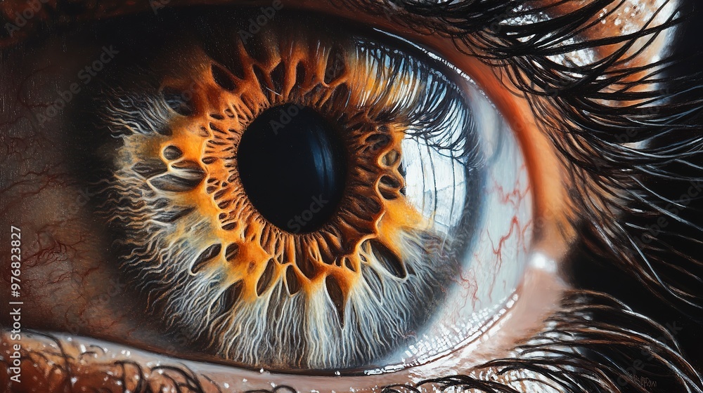 Poster close-up of a human eye, capturing every intricate detail from the delicate eyelashes to the vibrant