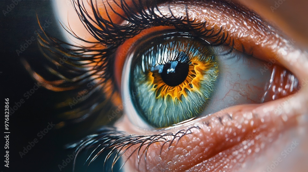 Poster close-up of a human eye, capturing every intricate detail from the delicate eyelashes to the vibrant