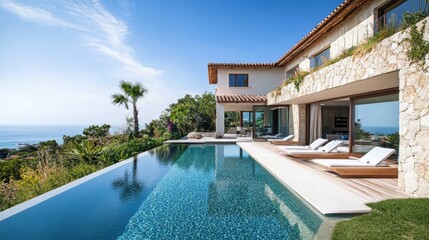Fototapeta premium Modern Luxury Villa with Infinity Pool and Ocean View