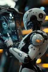 Fototapeta premium Robot with Computer Screen