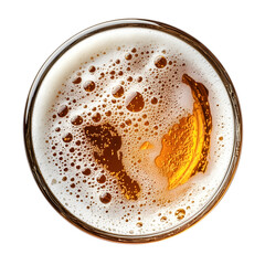 Close up of Beer Liquid with Foam in Glass on Transparent Background