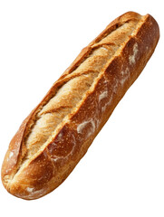 Classic French baguette with crunchy crust and soft interior on transparent background.