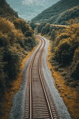 Fototapeta premium Train track in green forest