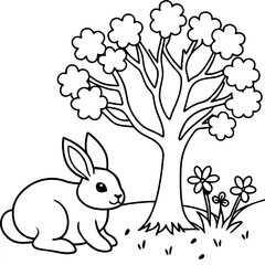 Obraz premium Hand draw bunny rabbit outline illustration for colouring book