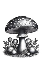 vintage engraved mushroom isolated on white background