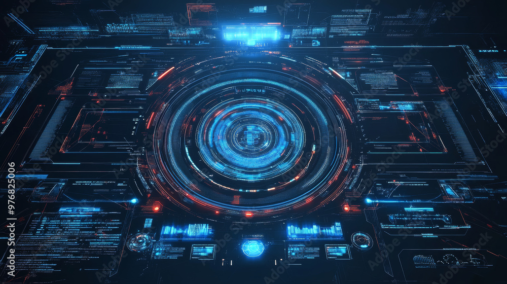 Poster abstract hud sci-fi display with a tech frame and digital interface elements, showcasing futuristic 
