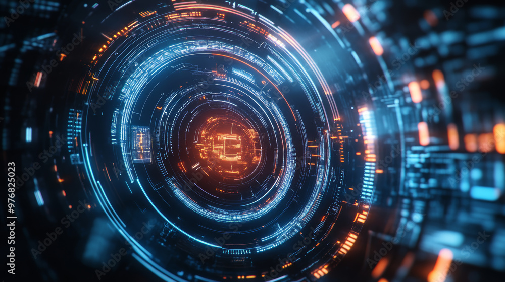 Poster abstract hud sci-fi display with a tech frame and digital interface elements, showcasing futuristic 