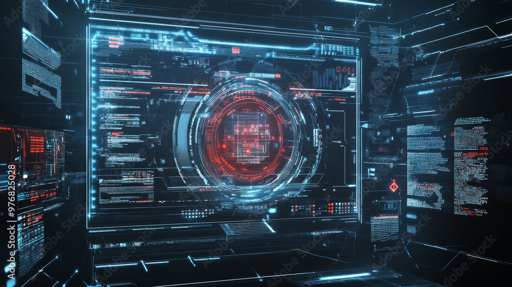 Poster abstract hud sci-fi display with a tech frame and digital interface elements, showcasing futuristic 