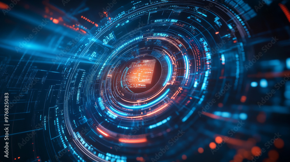 Poster abstract hud sci-fi display with a tech frame and digital interface elements, showcasing futuristic 