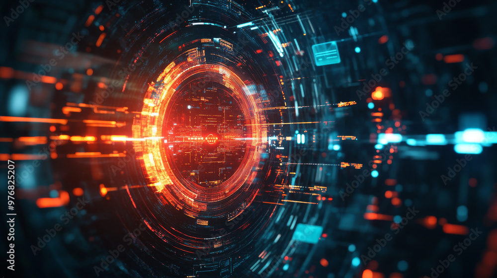 Poster abstract hud sci-fi display with a tech frame and digital interface elements, showcasing futuristic 