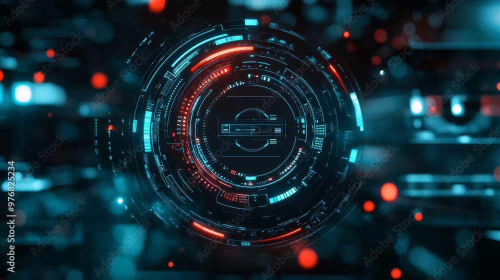 Poster abstract hud sci-fi display with a tech frame and digital interface elements, showcasing futuristic 