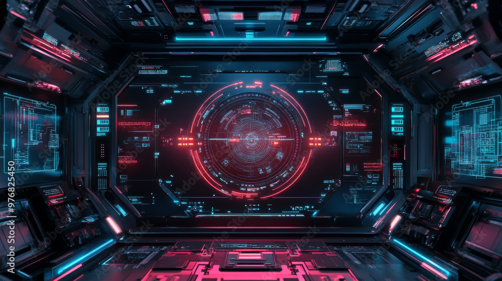 Poster abstract hud sci-fi display with a tech frame and digital interface elements, showcasing futuristic 