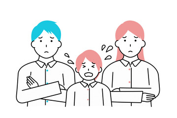 泣きじゃくる子どもと困る両親のイラスト