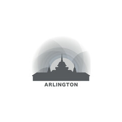 Arlington, USA United States of America modern city landscape skyline logo. Panorama vector flat US Texas state icon with landmarks, skyscraper, panorama, buildings at sunrise, sunset, night
