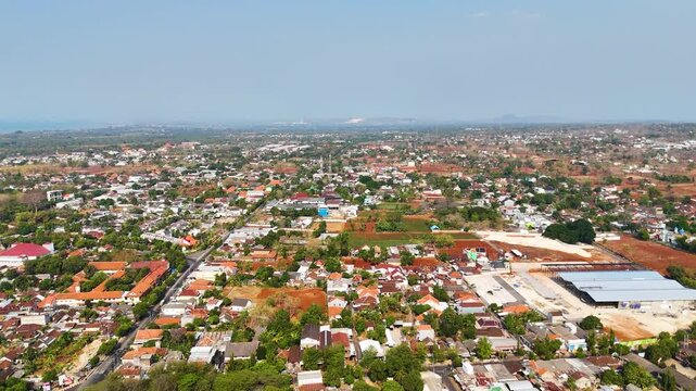 Drone shot of a residential area, cityscape of Tuban Regency, East Java, Indonesia