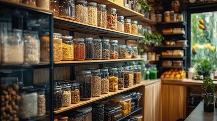 Fototapeta premium A neat and organized pantry with jars and containers