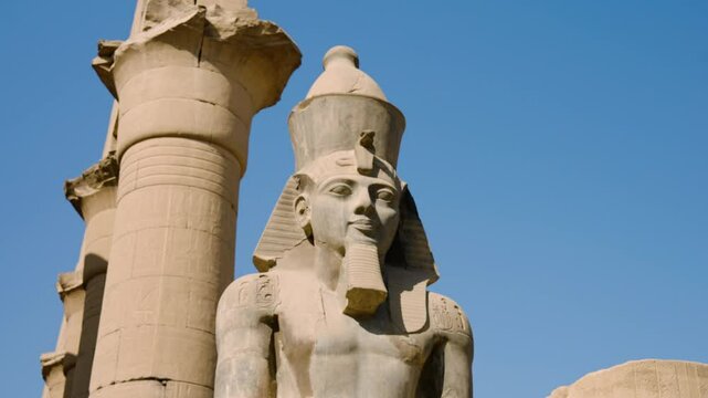 Pylon of Ramesses II On Ancient Egyptian Temple Complex In Luxor City, Egypt. Low Angle Shot
