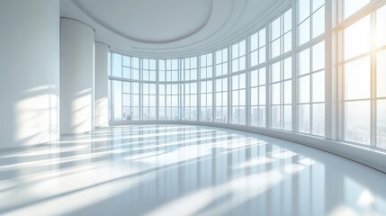 Obraz premium Modern Office Interior with Large Panoramic Windows and City View