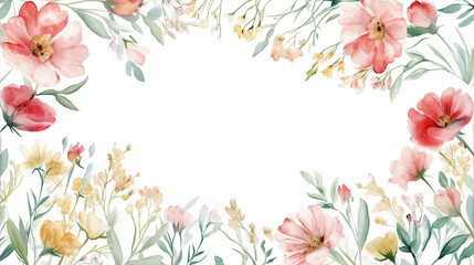 Floral frame. Rectangular watercolor floral frame on white background