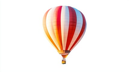A vibrant hot air balloon floating elegantly against a clear sky, showcasing a stunning array of colorful stripes.