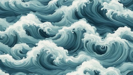 Fototapeta premium Watercolor illustration. Abstract blue water texture with seamless wave pattern. Suitable for modern design.