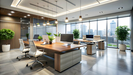 Fototapeta premium Modern office with sleek design and high-tech equipment, workplace, technology, business, contemporary, professional