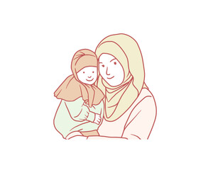 happy Islamic mother with daughter