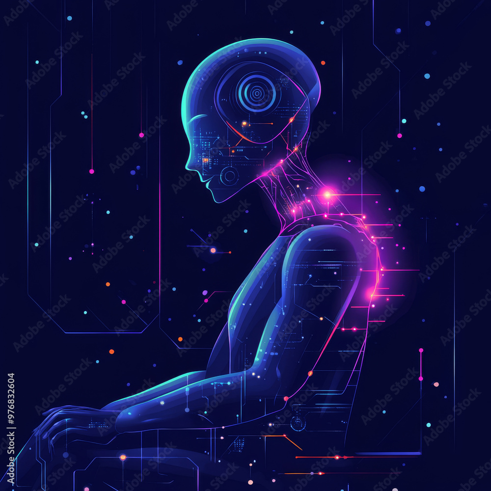 Poster background concept of ai learning and artificial intelligence featuring an assistant robot, machine 