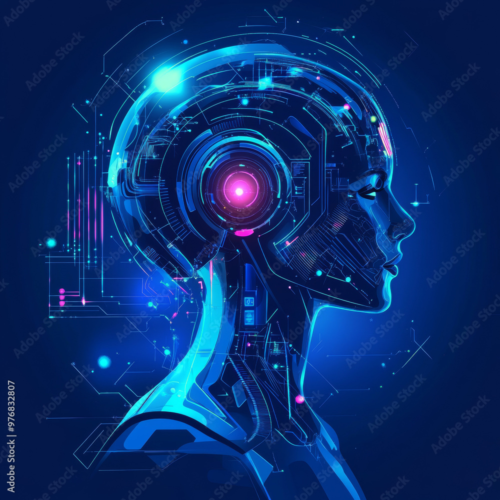 Poster background concept of ai learning and artificial intelligence featuring an assistant robot, machine 