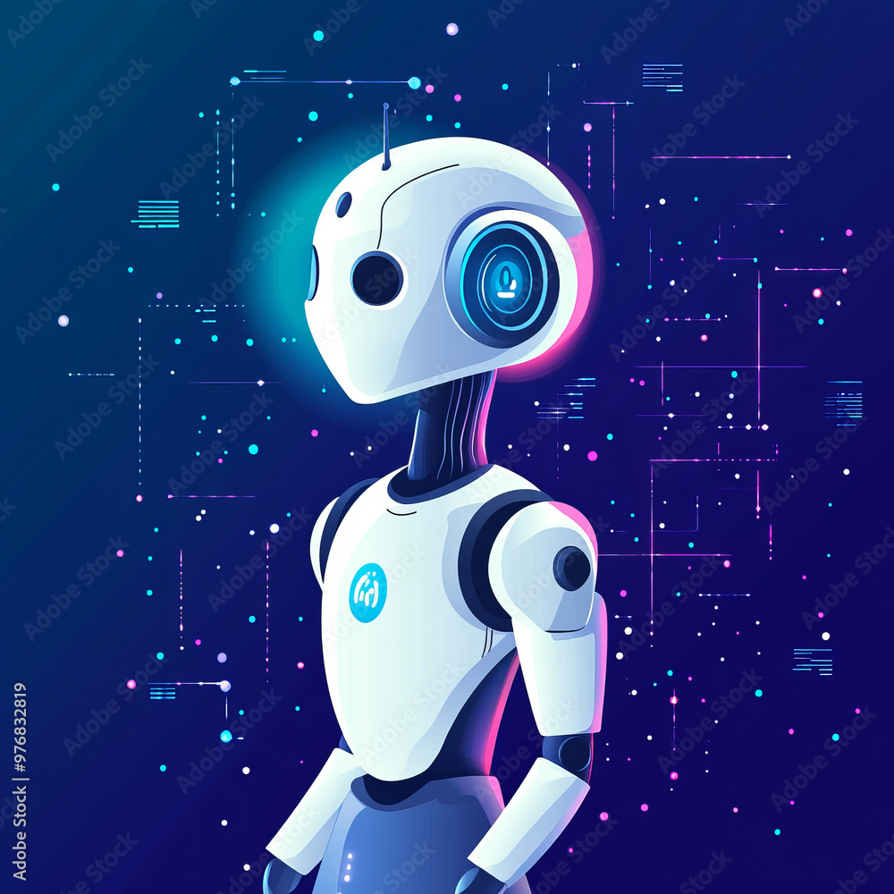 Poster background concept of ai learning and artificial intelligence featuring an assistant robot, machine 
