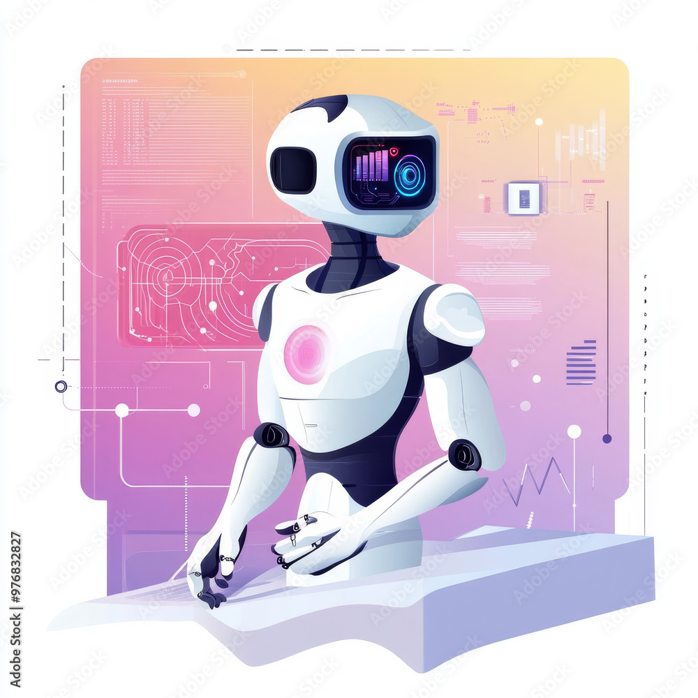 Poster background concept of ai learning and artificial intelligence featuring an assistant robot, machine 
