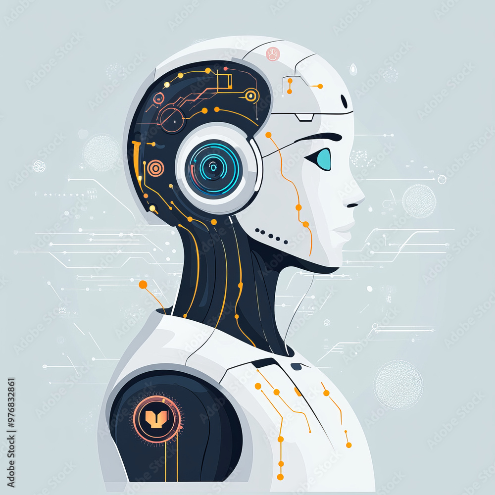 Poster background concept of ai learning and artificial intelligence featuring an assistant robot, machine 