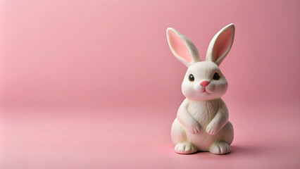 Obraz premium Cute bunny figurine on a soft pastel pink background, bunny, figurine, cute, adorable, rabbit, sweet, pastel, pink, background