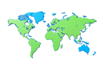 Fototapeta premium Colorful simplified world map with blue oceans and green continents