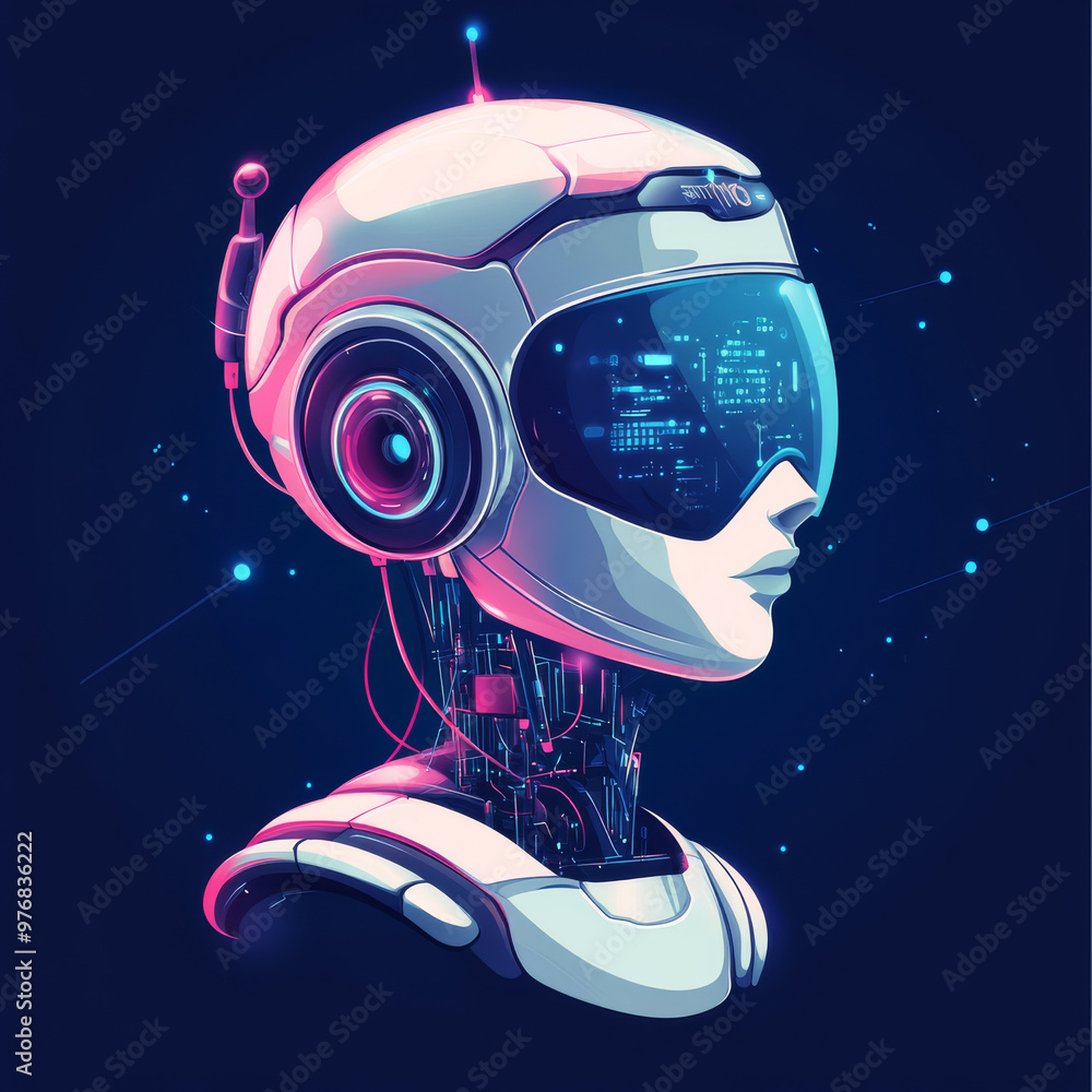 Poster background concept of artificial intelligence featuring an assistant robot, machine learning, and a 