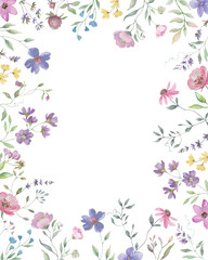 Watercolor floral frame. Hand drawn illustration. Vector EPS.