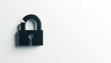 Fototapeta premium Bold Black-and-White Icon of Broken Lock Symbolizing Security Breach on White Background