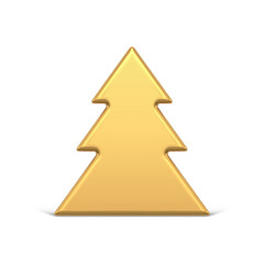 Glossy minimalist slim luxury golden Christmas tree curved triangle decorative design isometric vector illustration. Expensive Xmas spruce realistic bauble festive winter holiday celebrating isolated