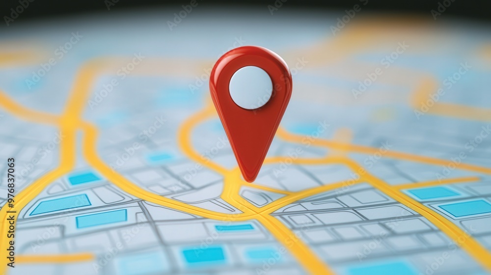 Wall mural digital map interface featuring a pinned location, showcasing a clean, flat design with vibrant colo