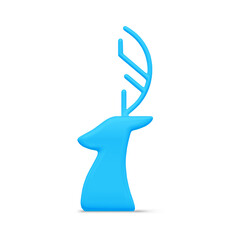 Luxury blue north deer head with horns traditional Christmas bauble side view realistic vector illustration. Expensive festive winter holiday statuette Santa Claus animal portrait jewelry design