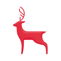 Classic north deer red bauble statuette decorative design side view realistic vector illustration. Luxury horned animal toy 3d template for Christmas tree or interior decor winter symbol