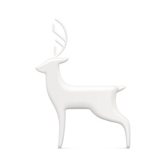 Classic north deer white bauble statuette decorative design side view realistic vector illustration. Luxury horned animal toy 3d template for Christmas tree or interior decor winter symbol