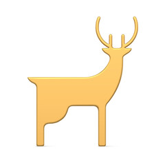 Minimalist traditional metallic horned deer three dimensional realistic vector illustration. Glossy Christmas decorative design template isolated on white. Luxury New Year Christmas animal toy mockup