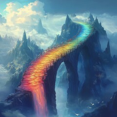 Rainbow Bridge to the Clouds Fantasy Landscape
