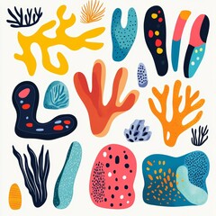 Abstract Coral Reef Illustration  Colorful Sea Life Shapes   Hand Drawn Ocean Elements