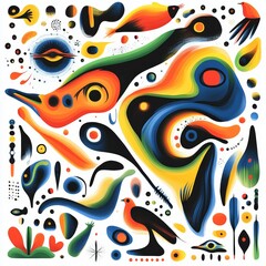 Abstract Colorful Illustration with Birds  Shapes  and Eyes