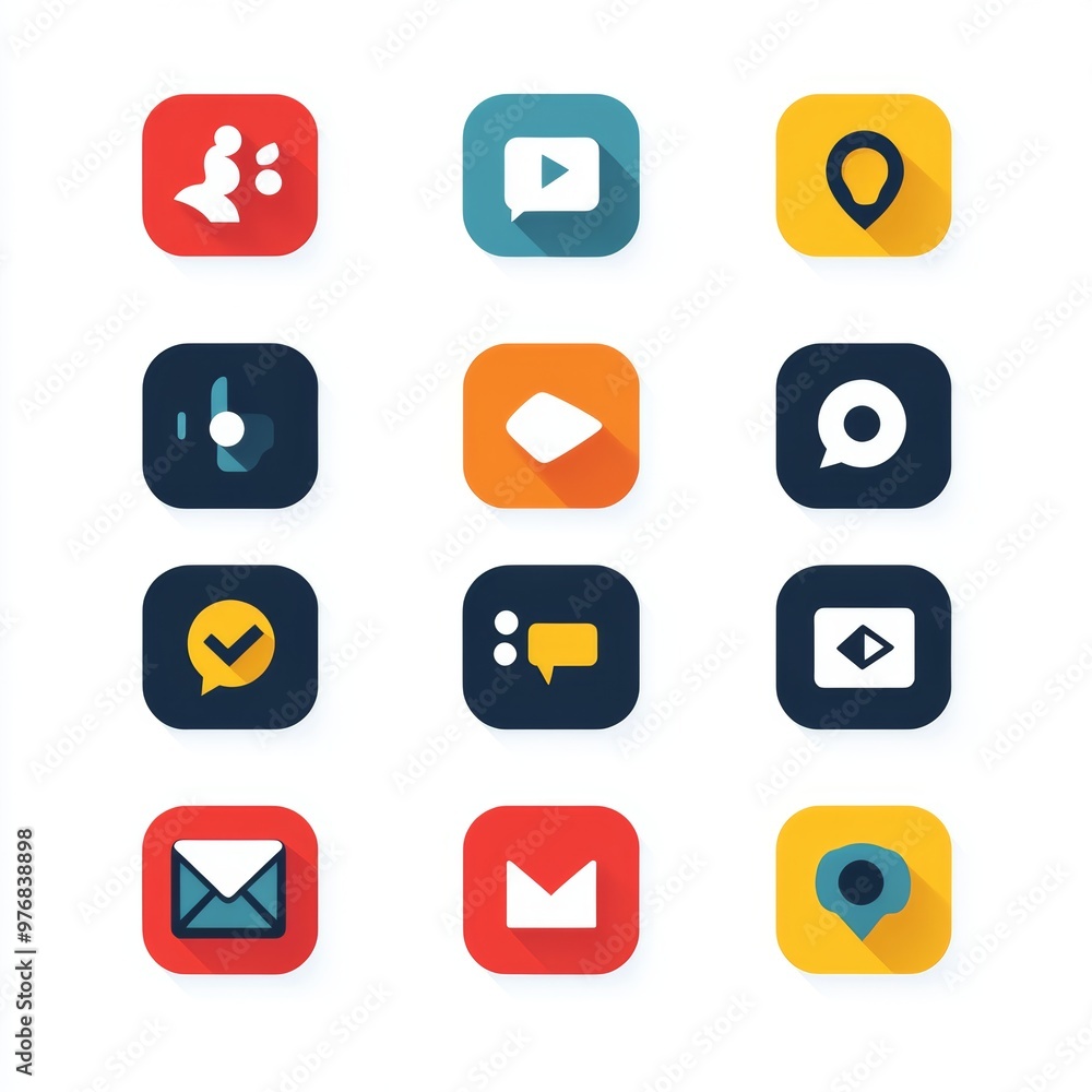 Poster flat design app icons set with long shadow